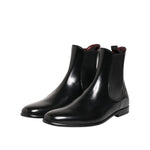 Dolce & Gabbana Black Leather Slip On Mid Calf Boots Shoes MV7687-44