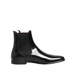 Dolce & Gabbana Black Leather Slip On Mid Calf Boots Shoes MV7687-44