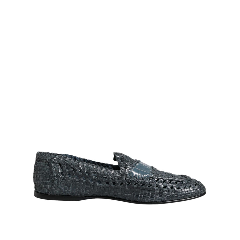 Dolce & Gabbana Blue Woven Raffia Slip On Loafers Shoes MV7694-45