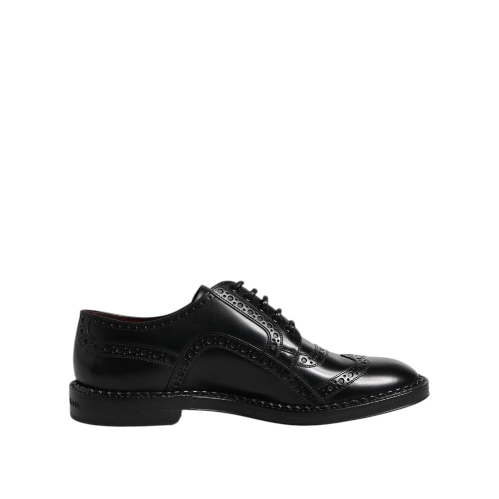Dolce & Gabbana Black Leather Lace Up Men Derby Formal Shoes MV7705-41.5