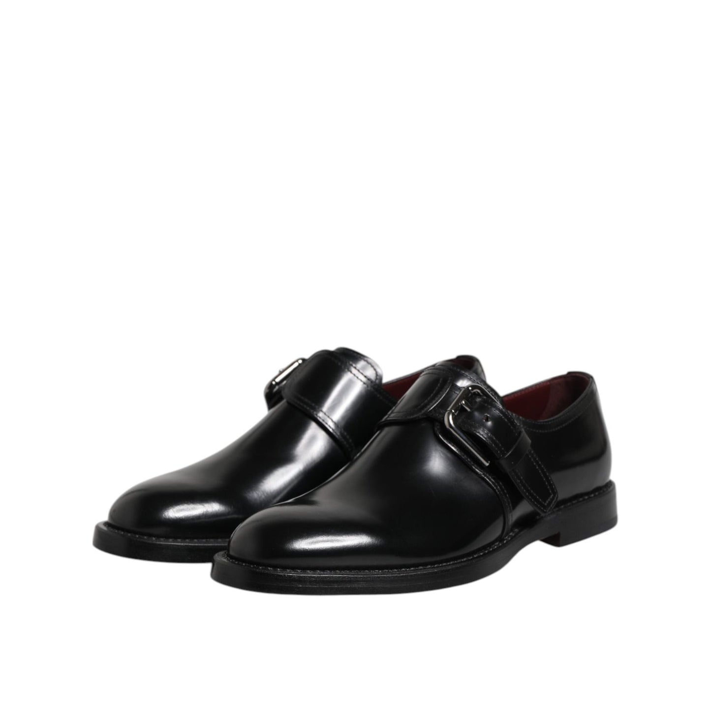 Dolce & Gabbana Black Leather Monk Strap Derby Formal Shoes MV7730-46