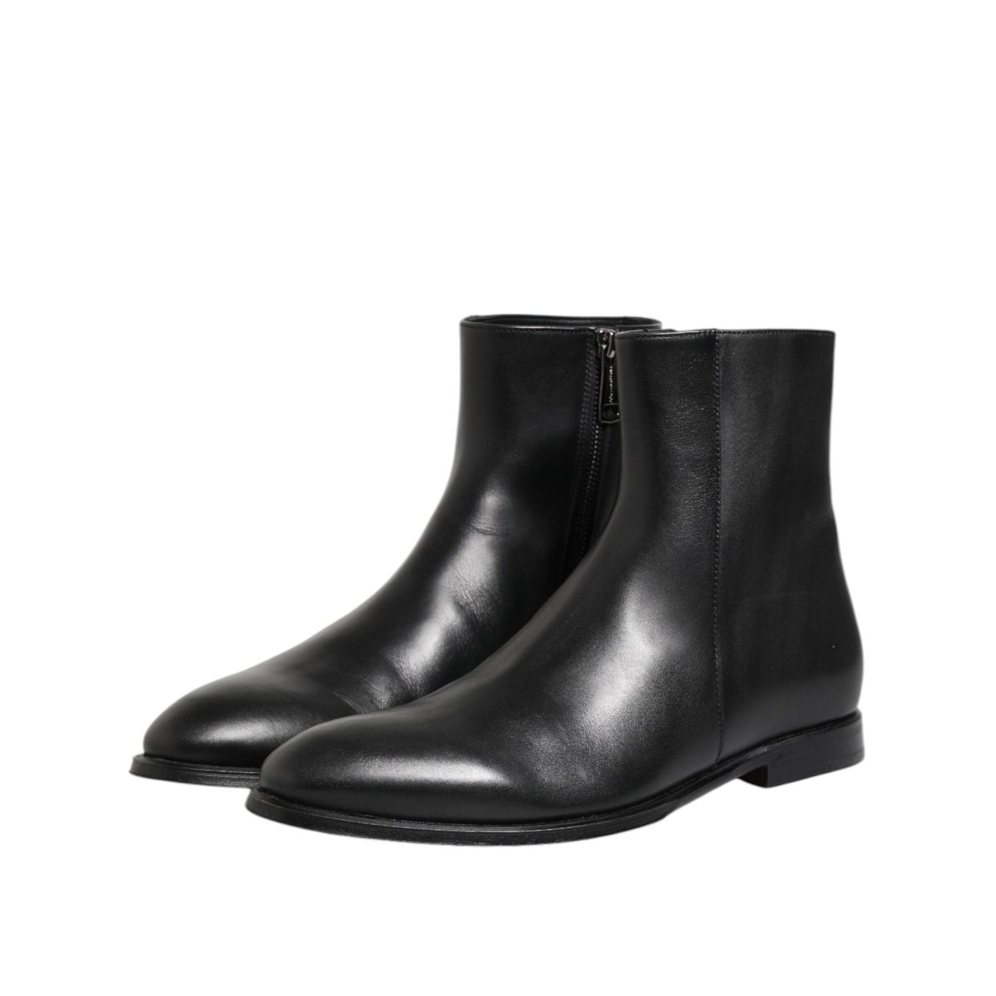 Dolce & Gabbana Black Leather Mid Calf Men Boots Shoes MV7749-41