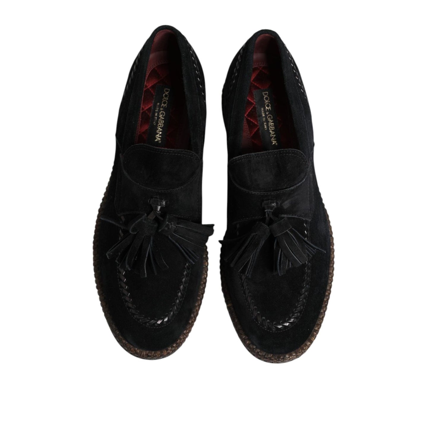 Dolce & Gabbana Black Suede Tassel Embellished Loafers Shoes MV7684-44