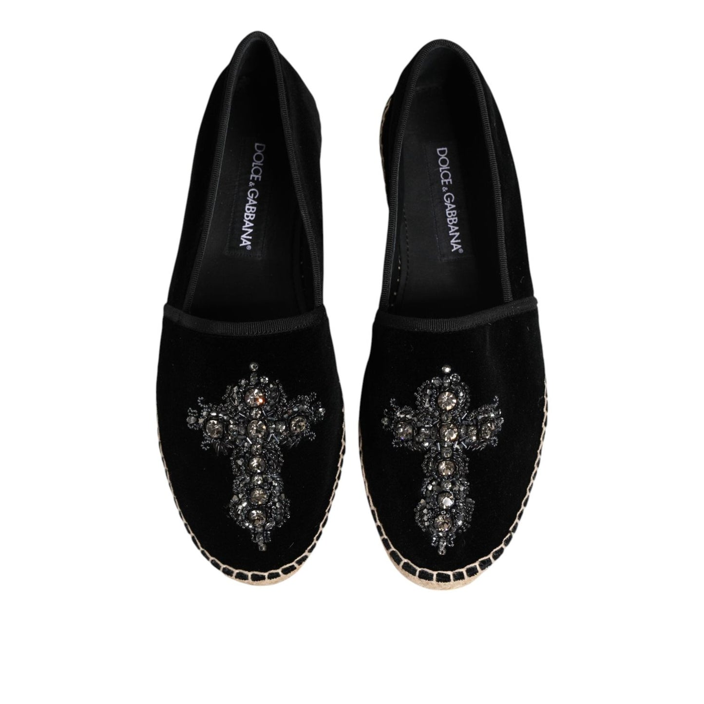 Dolce & Gabbana Black Cross Crystal Slip On Espadrille Shoes MV7774-39