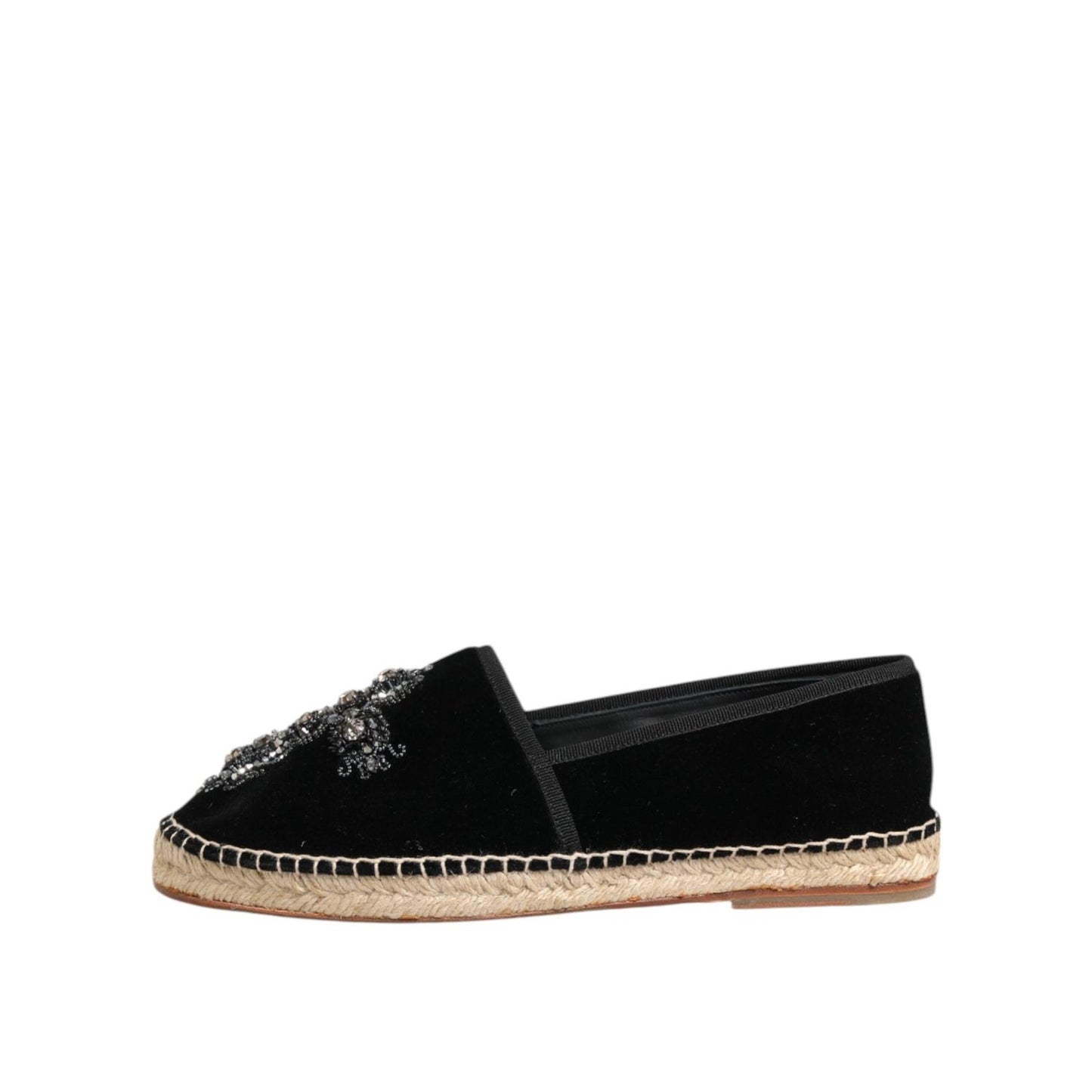 Dolce & Gabbana Black Cross Crystal Slip On Espadrille Shoes MV7774-39