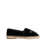 Dolce & Gabbana Black Cross Crystal Slip On Espadrille Shoes MV7774-39