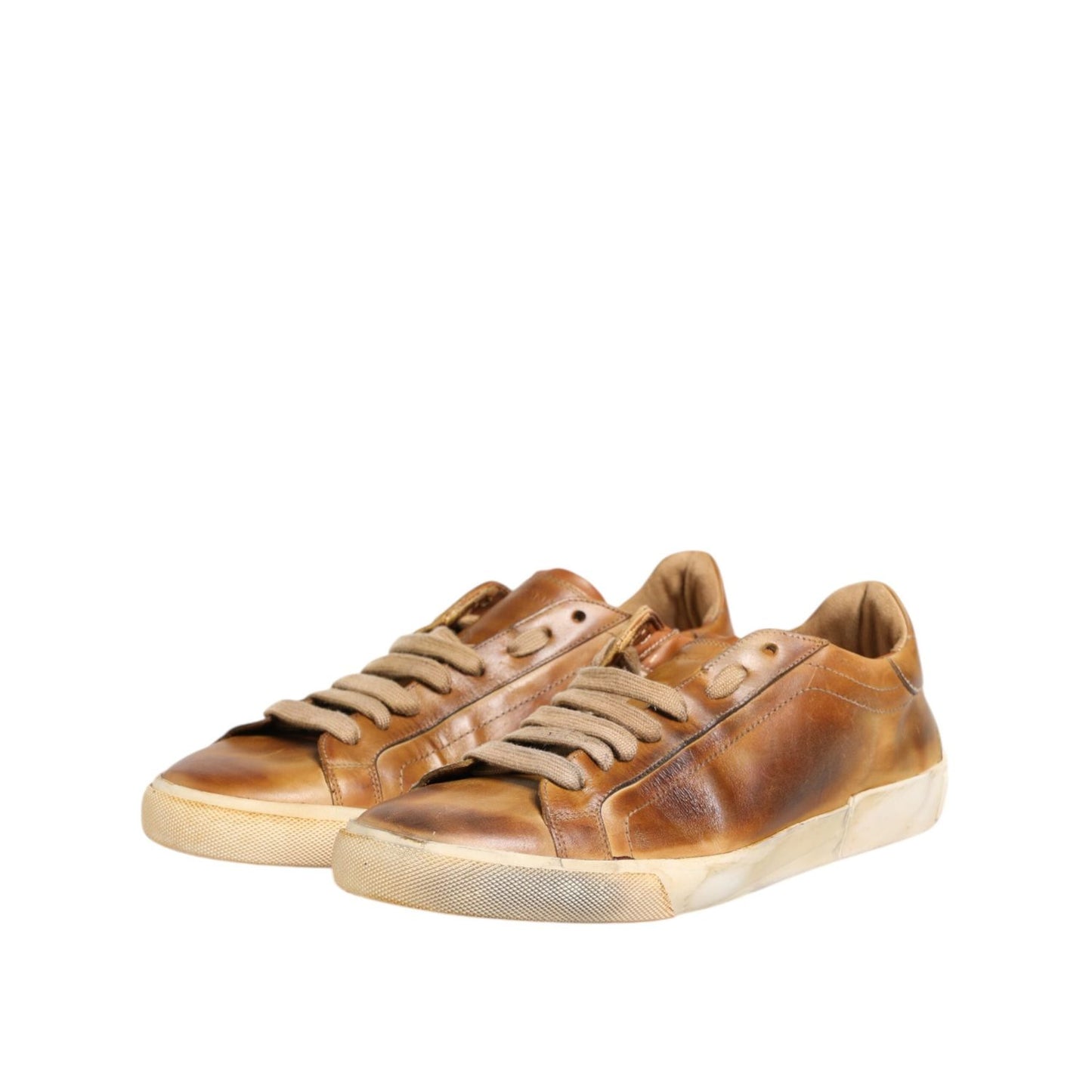 Dolce & Gabbana Brown Leather Low Top Men Sneakers Shoes MV7680-43.5