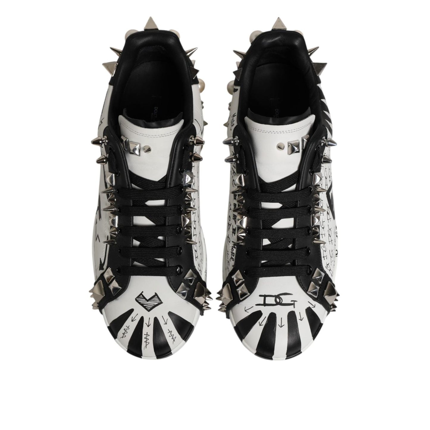 Dolce & Gabbana Black White Studded Low Top Sneakers Shoes MV7739-43