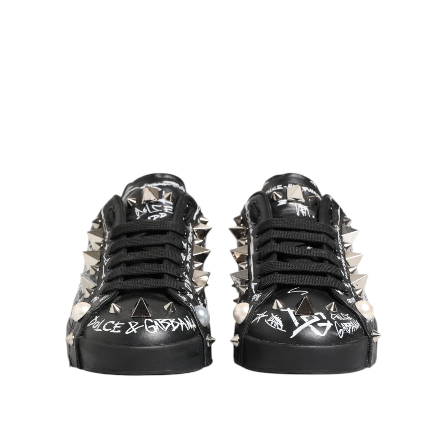 Dolce & Gabbana Black Portofino Stud Embellished Sneakers Shoes MV7747-41