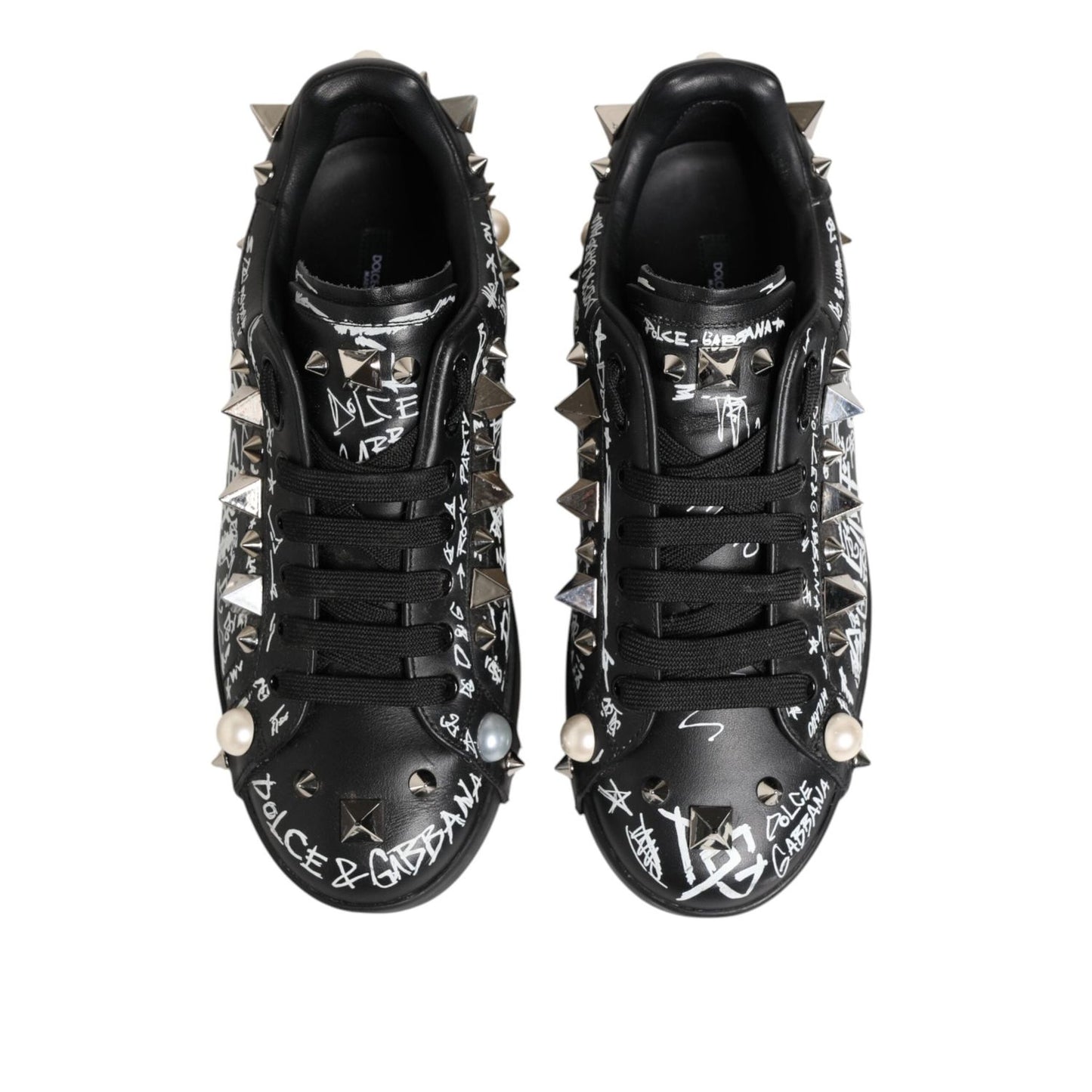 Dolce & Gabbana Black Portofino Stud Embellished Sneakers Shoes MV7747-41