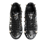 Dolce & Gabbana Black Portofino Stud Embellished Sneakers Shoes MV7747-41