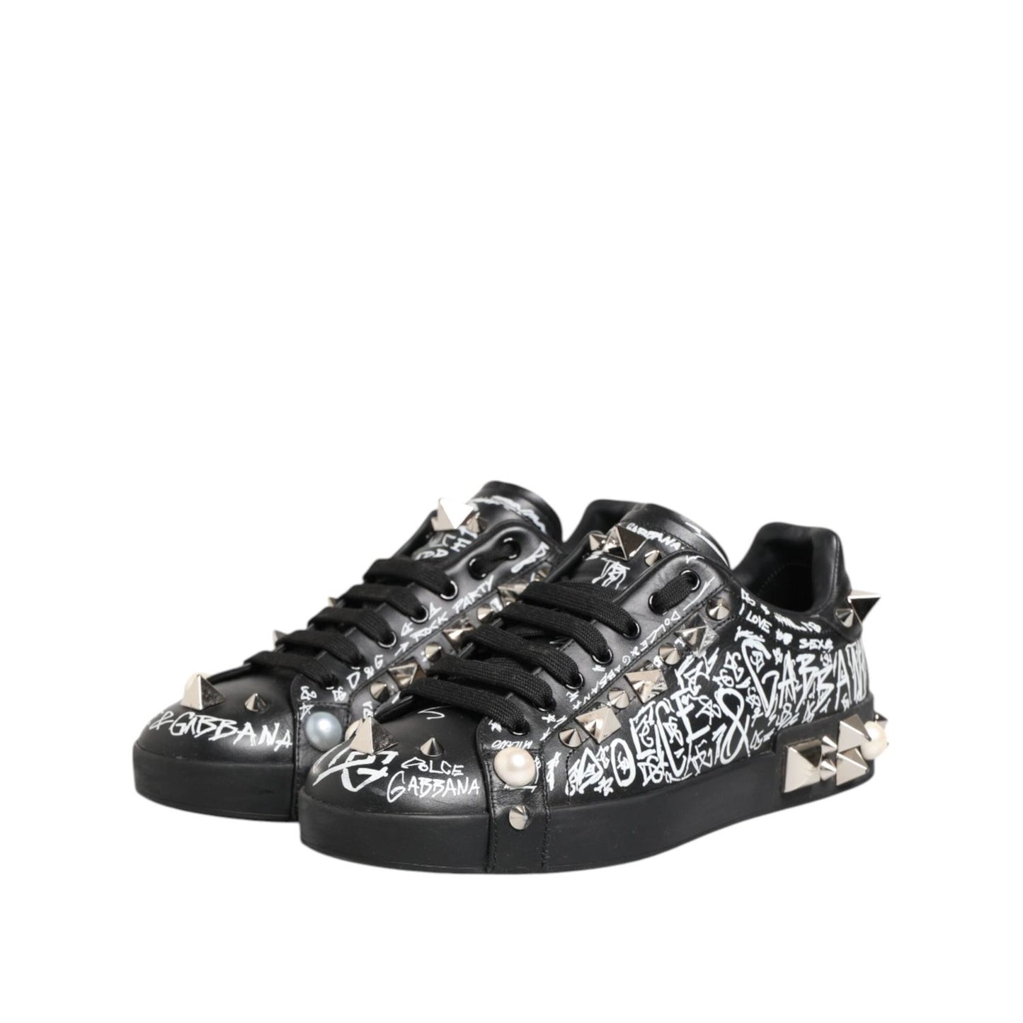 Dolce & Gabbana Black Portofino Stud Embellished Sneakers Shoes MV7747-41