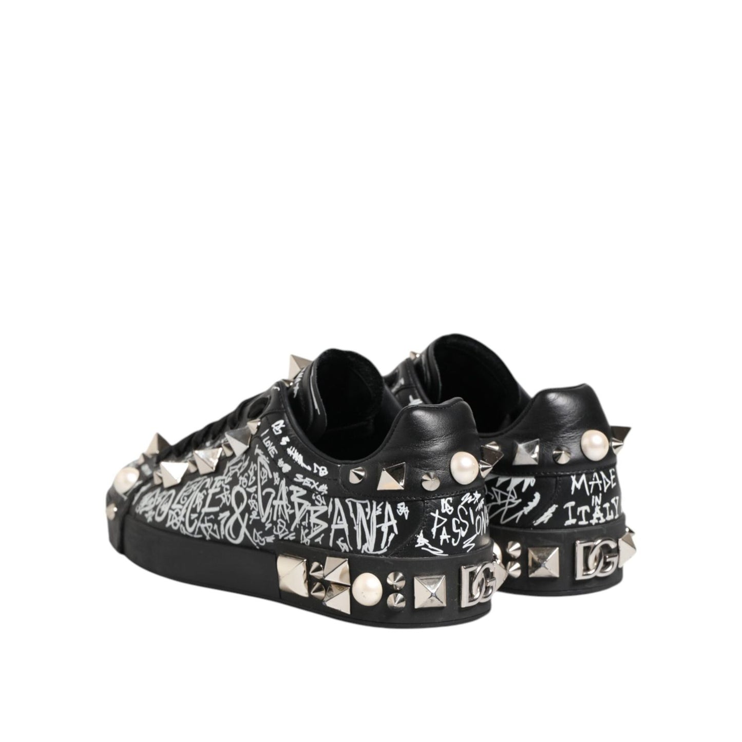 Dolce & Gabbana Black Portofino Stud Embellished Sneakers Shoes MV7747-41