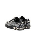 Dolce & Gabbana Black Portofino Stud Embellished Sneakers Shoes MV7747-41