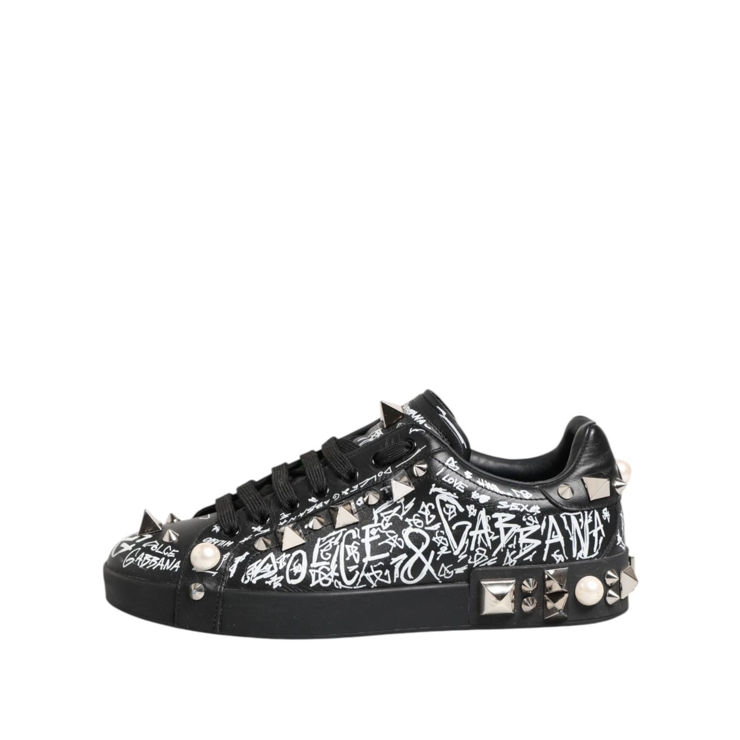 Dolce & Gabbana Black Portofino Stud Embellished Sneakers Shoes MV7747-41