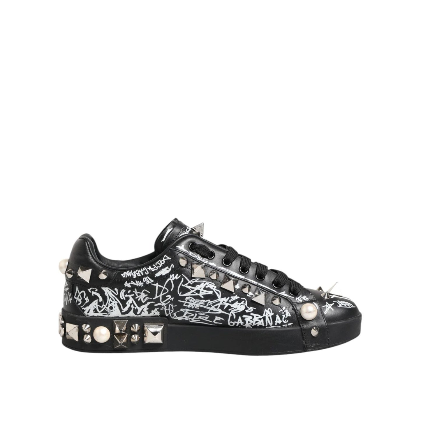 Dolce & Gabbana Black Portofino Stud Embellished Sneakers Shoes MV7747-41
