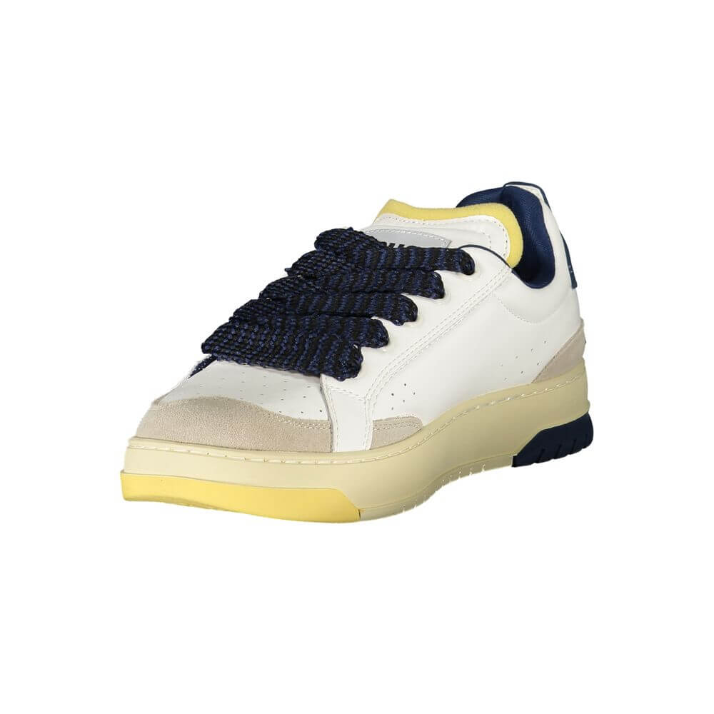 Blauer White Leather Men Sneaker with blue accents and removable insole for superior comfort and style.