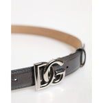 Dolce & Gabbana Metallic Leather Silver Tone Logo Buckle Belt BEL9383-85