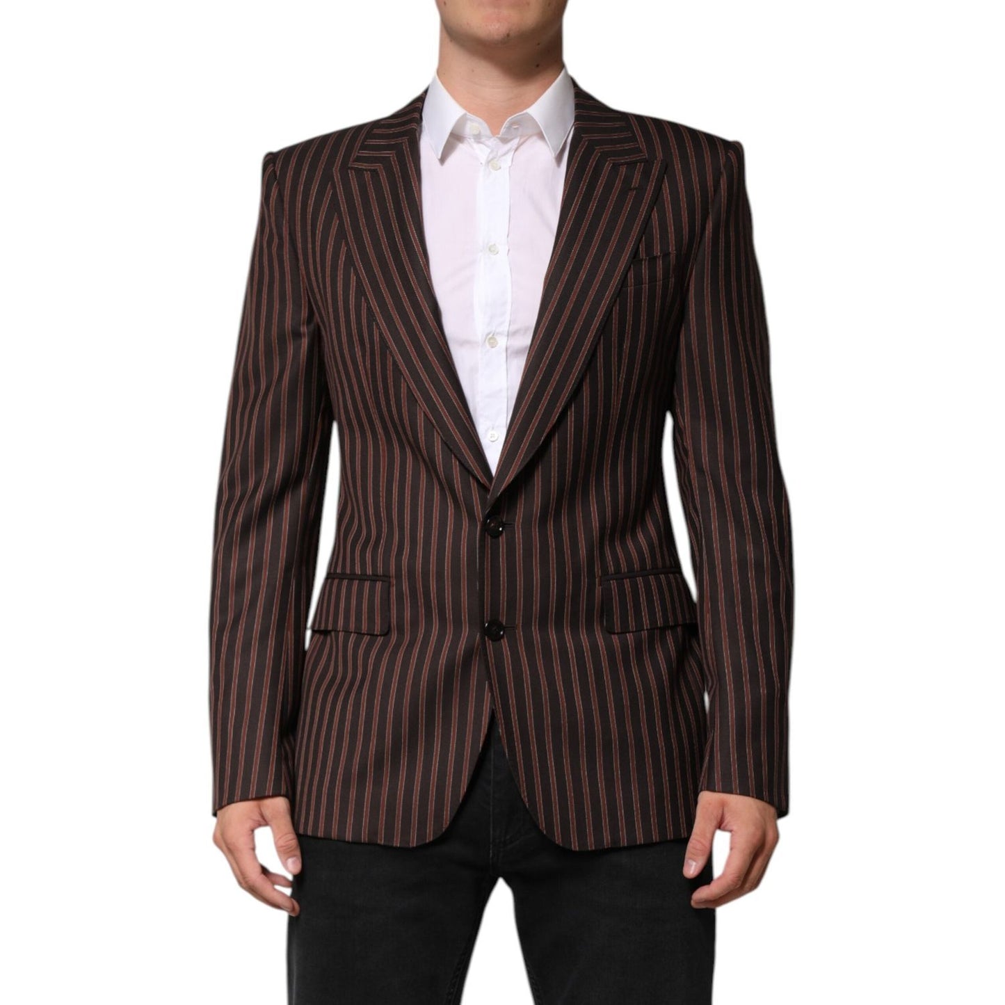Dolce & Gabbana Black Brown Stripe Single Breasted Blazer JKT41546-50