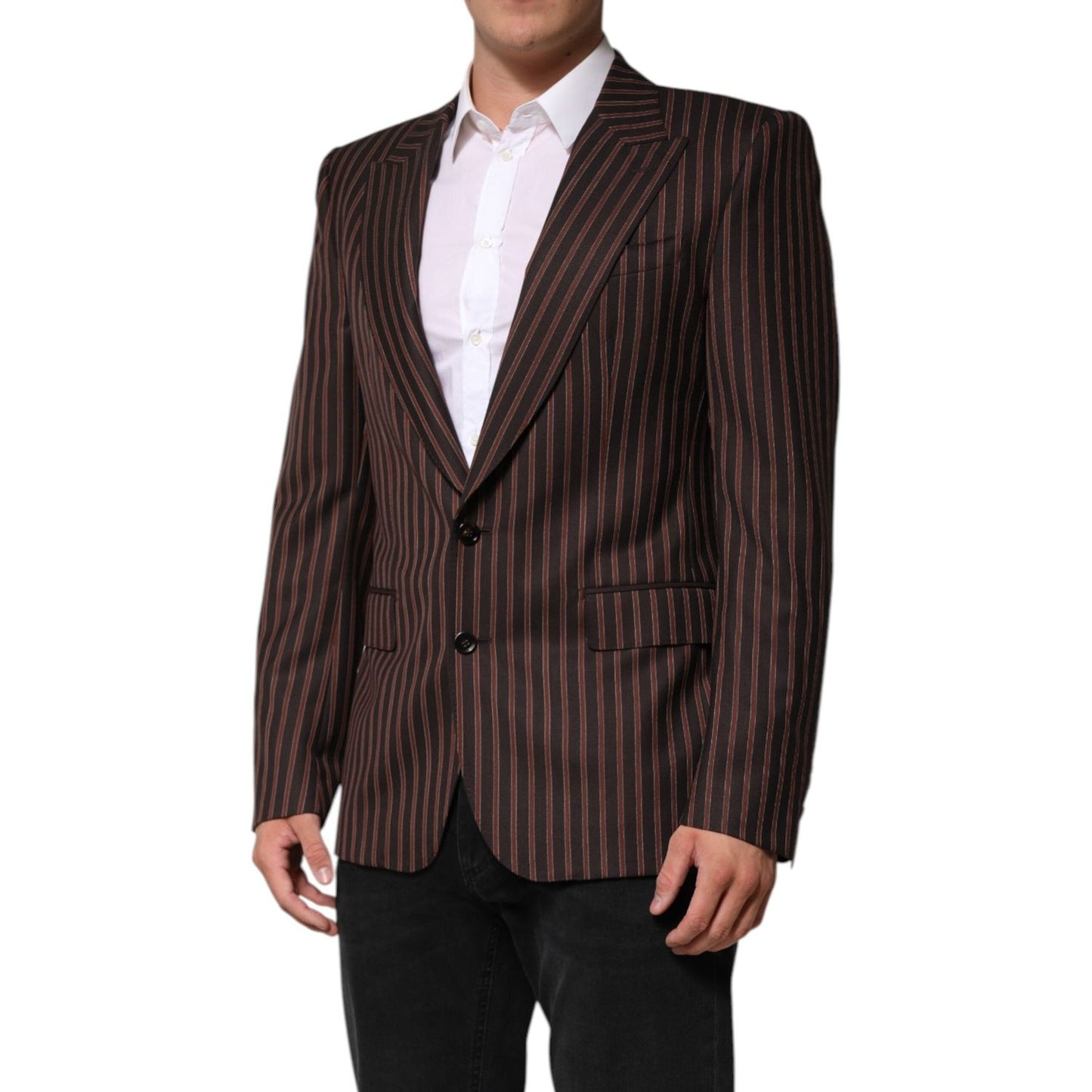 Dolce & Gabbana Black Brown Stripe Single Breasted Blazer JKT41546-50