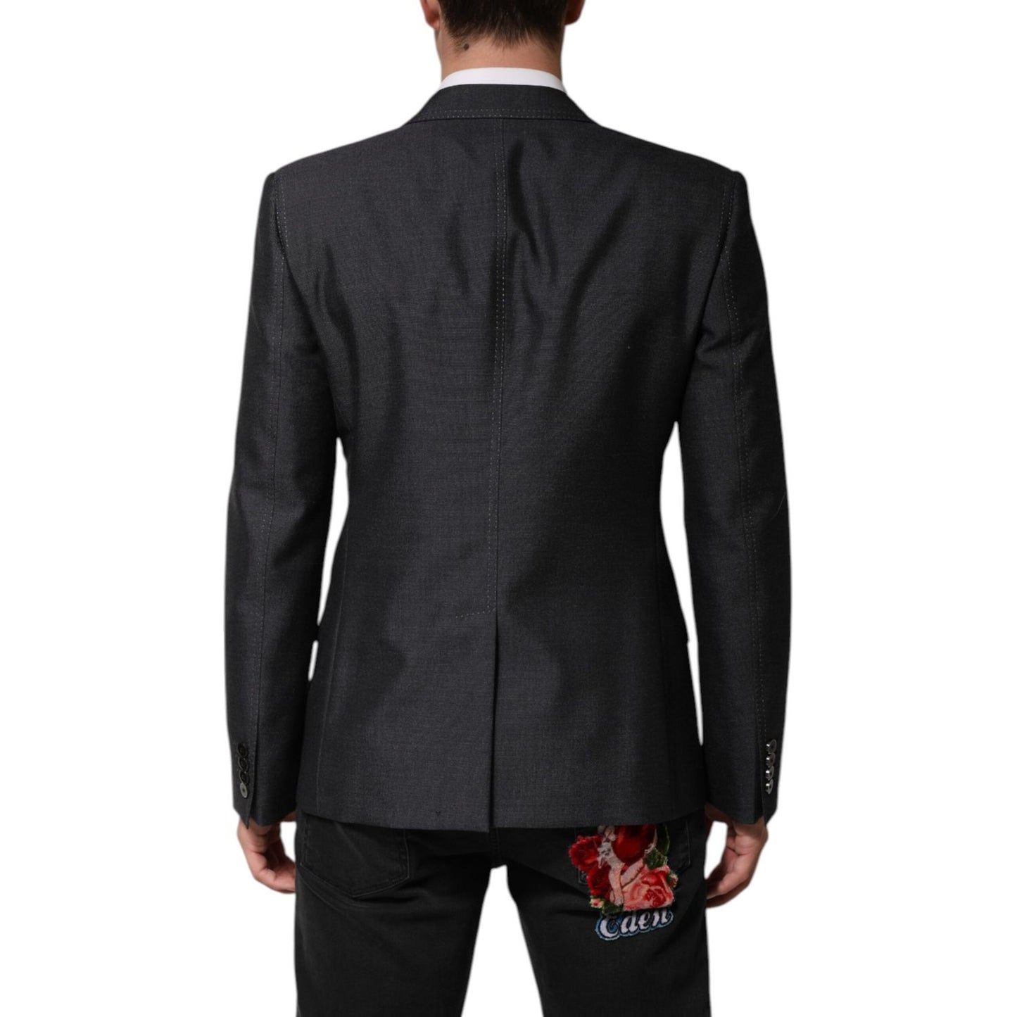 Dolce & Gabbana Dark Gray Bee Embroidery Wool Coat Blazer JKT41551-50