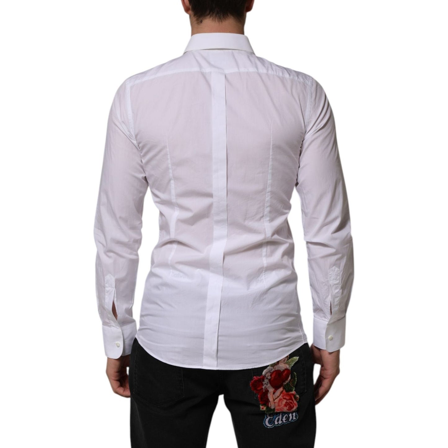 Dolce & Gabbana White Bib Cotton Poplin GOLD Men Formal Shirt TSH906886-39