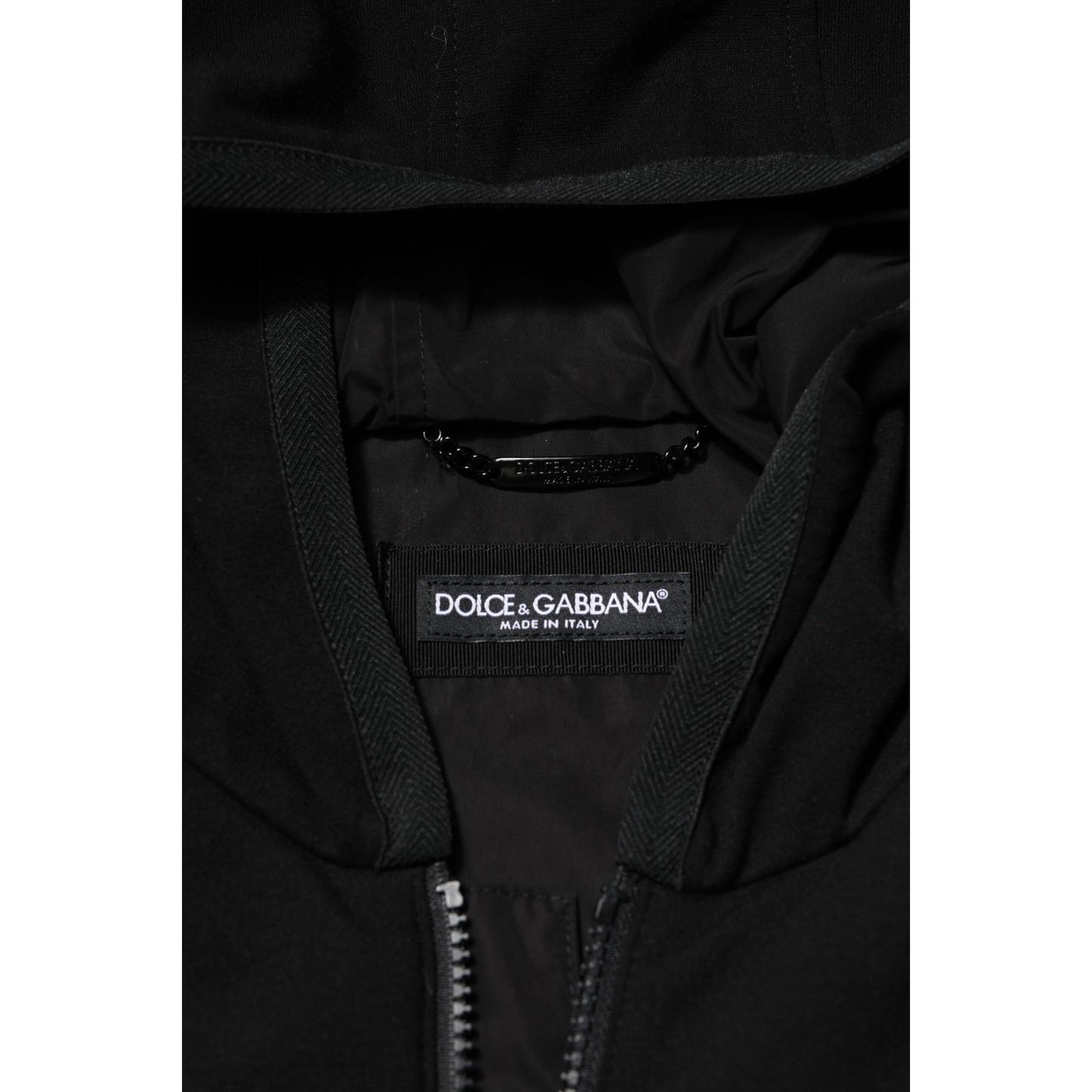 Dolce & Gabbana Black Sleeveless Hooded Logo Plaque Jacket JKT41508-48