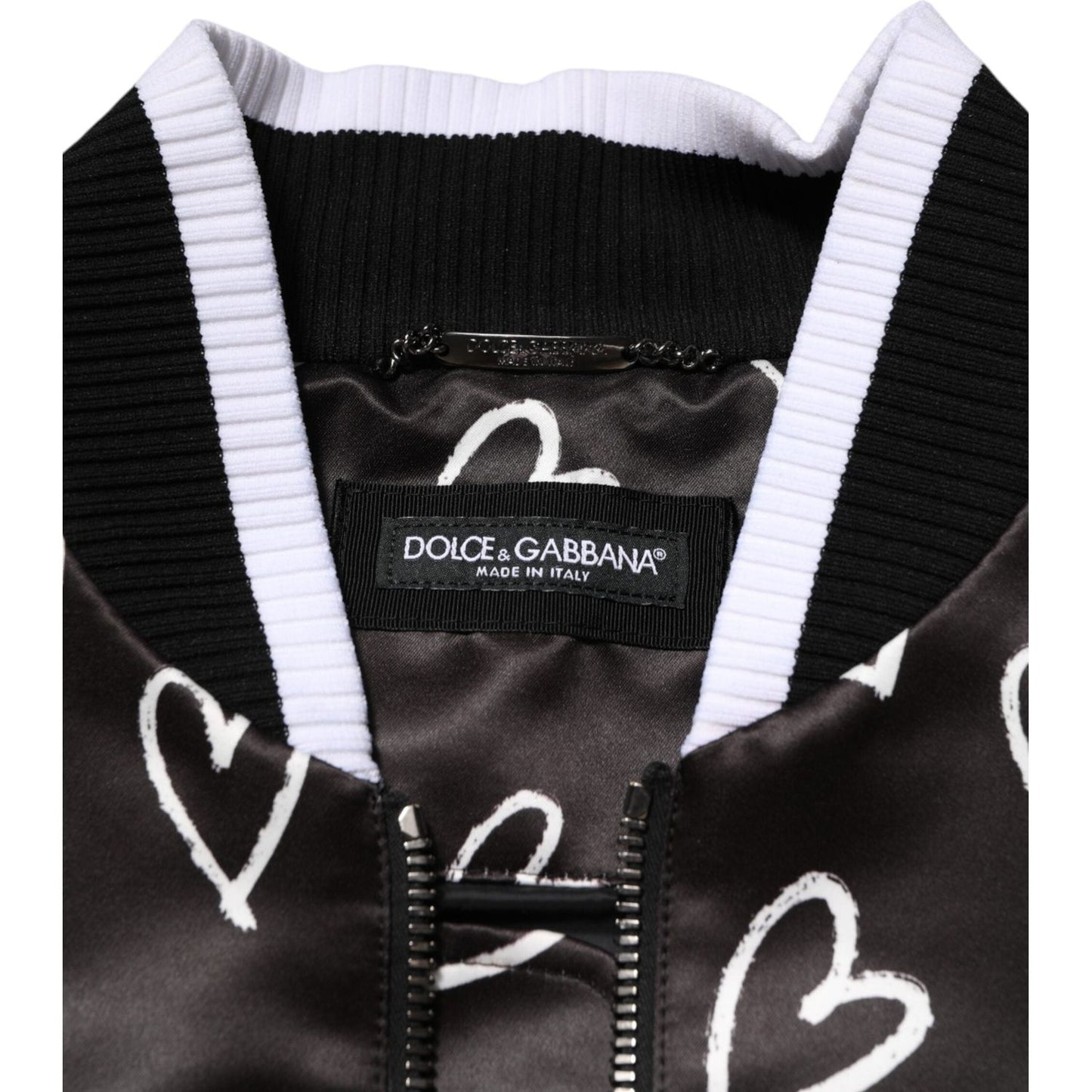 Dolce & Gabbana Black Polyester Heart Print Bomber Jacket JKT41524-52