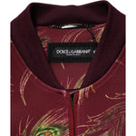 Dolce & Gabbana Maroon Peacock Feather Print Bomber Jacket JKT41532-48
