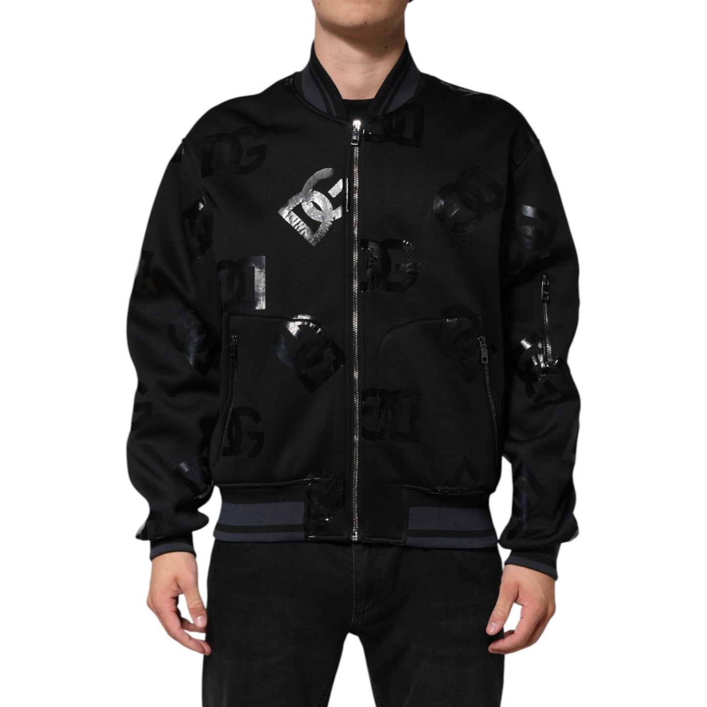 Dolce & Gabbana Black Wool Logo DG Mania Men Bomber Jacket JKT41541-54