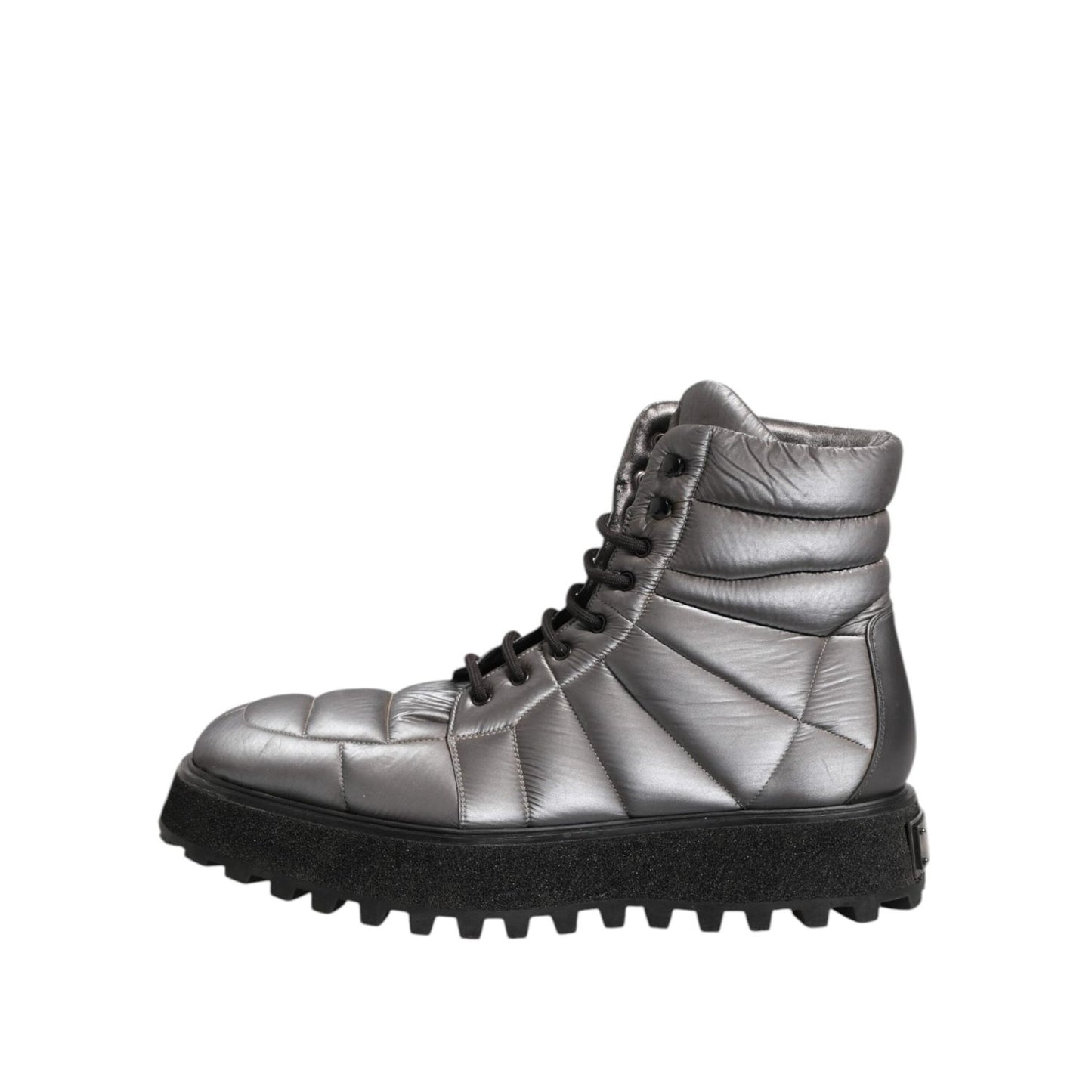 Dolce & Gabbana Silver Padded Mid Calf Lace Up Boots Shoes MV7367-44