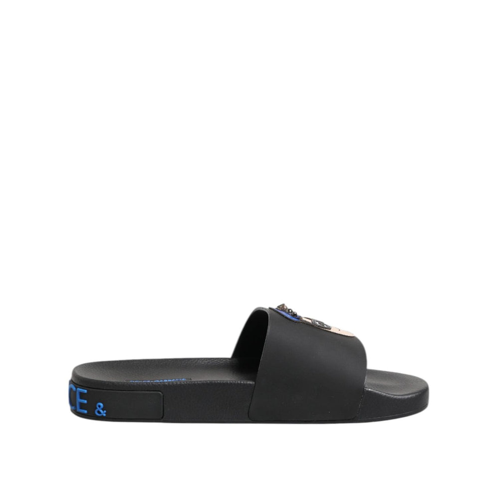 Dolce & Gabbana Black Leather Slides Flats Beachwear Shoes MV7363-40