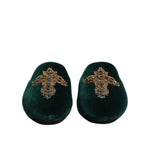 Dolce & Gabbana Green Velvet Cross Embellished Slippers Shoes MV7387-39