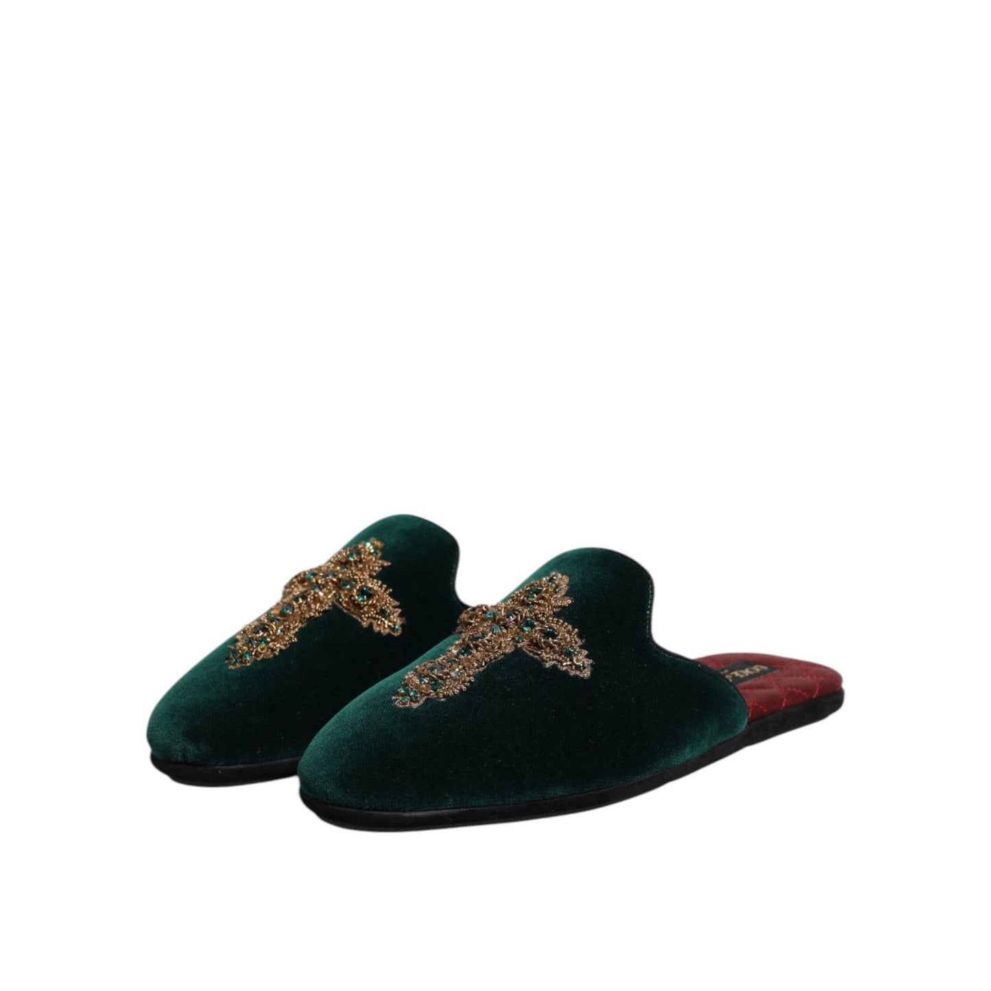Dolce & Gabbana Green Velvet Cross Embellished Slippers Shoes MV7387-39