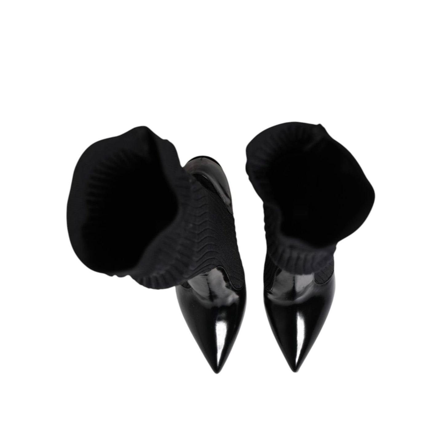 Dolce & Gabbana Black Leather Ribbed Knit Knee Boots Shoes LA11449-38