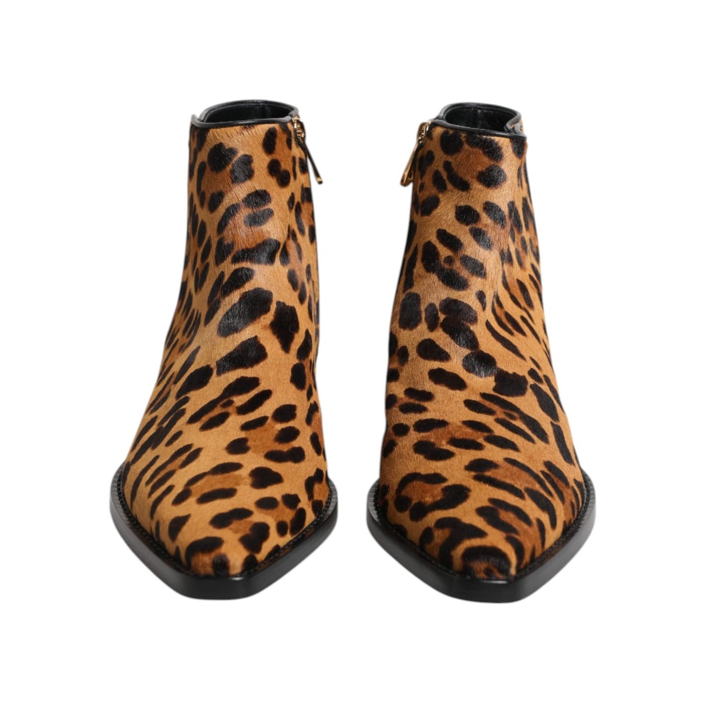 Dolce & Gabbana Brown Leopard Calf Fur Ankle Boots Shoes LA11624-40