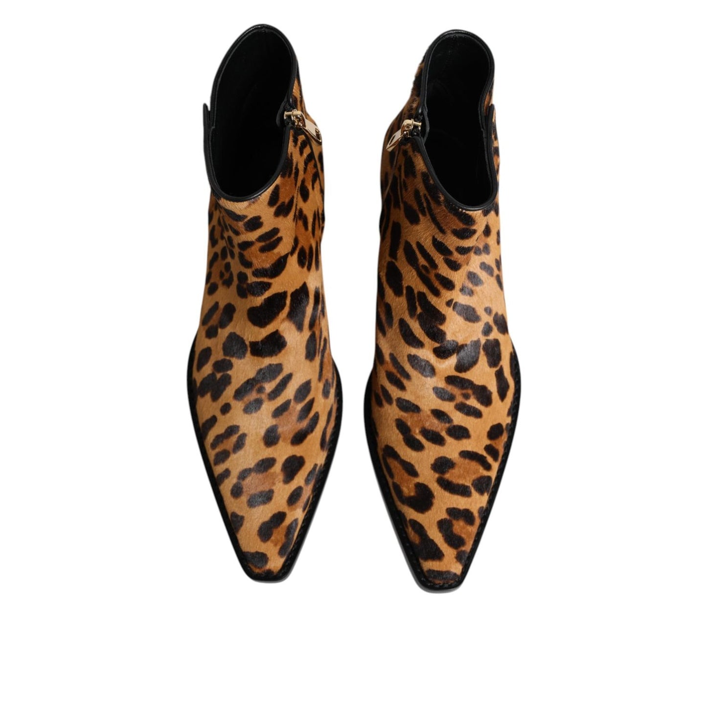 Dolce & Gabbana Brown Leopard Calf Fur Ankle Boots Shoes LA11624-40