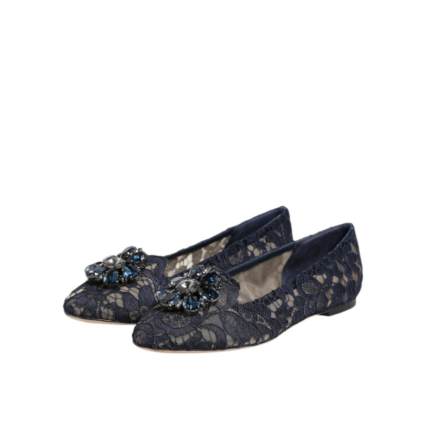 Dolce & Gabbana Blue Taormina Lace Crystals Flats Shoes LA12803-36.5