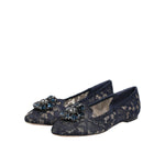 Dolce & Gabbana Blue Taormina Lace Crystals Flats Shoes LA12803-36.5