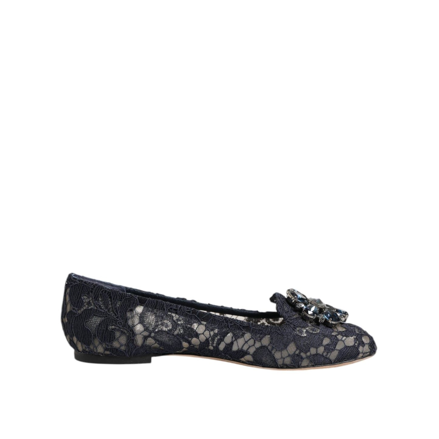 Dolce & Gabbana Blue Taormina Lace Crystals Flats Shoes LA12803-36.5