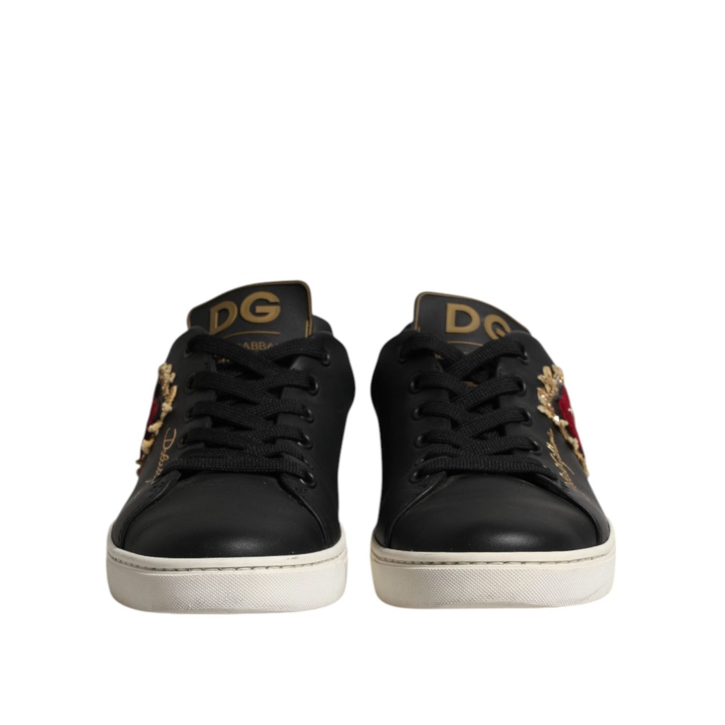 Dolce & Gabbana Black Leather Sacred Heart Sneakers Shoes LA12673-38