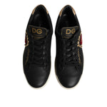 Dolce & Gabbana Black Leather Sacred Heart Sneakers Shoes LA12673-38