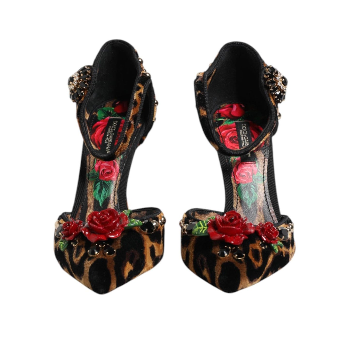 Dolce & Gabbana Brown Leopard Crystal Roses Pumps Shoes LA10027-36