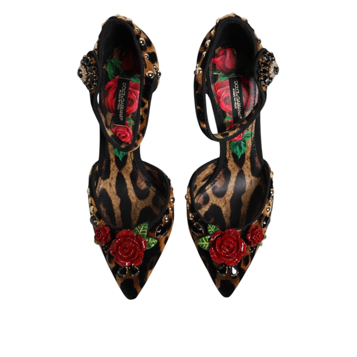 Dolce & Gabbana Brown Leopard Crystal Roses Pumps Shoes LA10027-36