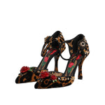 Dolce & Gabbana Brown Leopard Crystal Roses Pumps Shoes LA10027-36