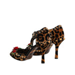 Dolce & Gabbana Brown Leopard Crystal Roses Pumps Shoes LA10027-36