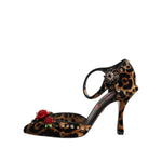 Dolce & Gabbana Brown Leopard Crystal Roses Pumps Shoes LA10027-36