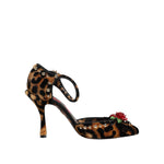 Dolce & Gabbana Brown Leopard Crystal Roses Pumps Shoes LA10027-36