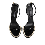 Dolce & Gabbana Black KEIRA Pearl Embellished Sandals Shoes LA11442-40.5