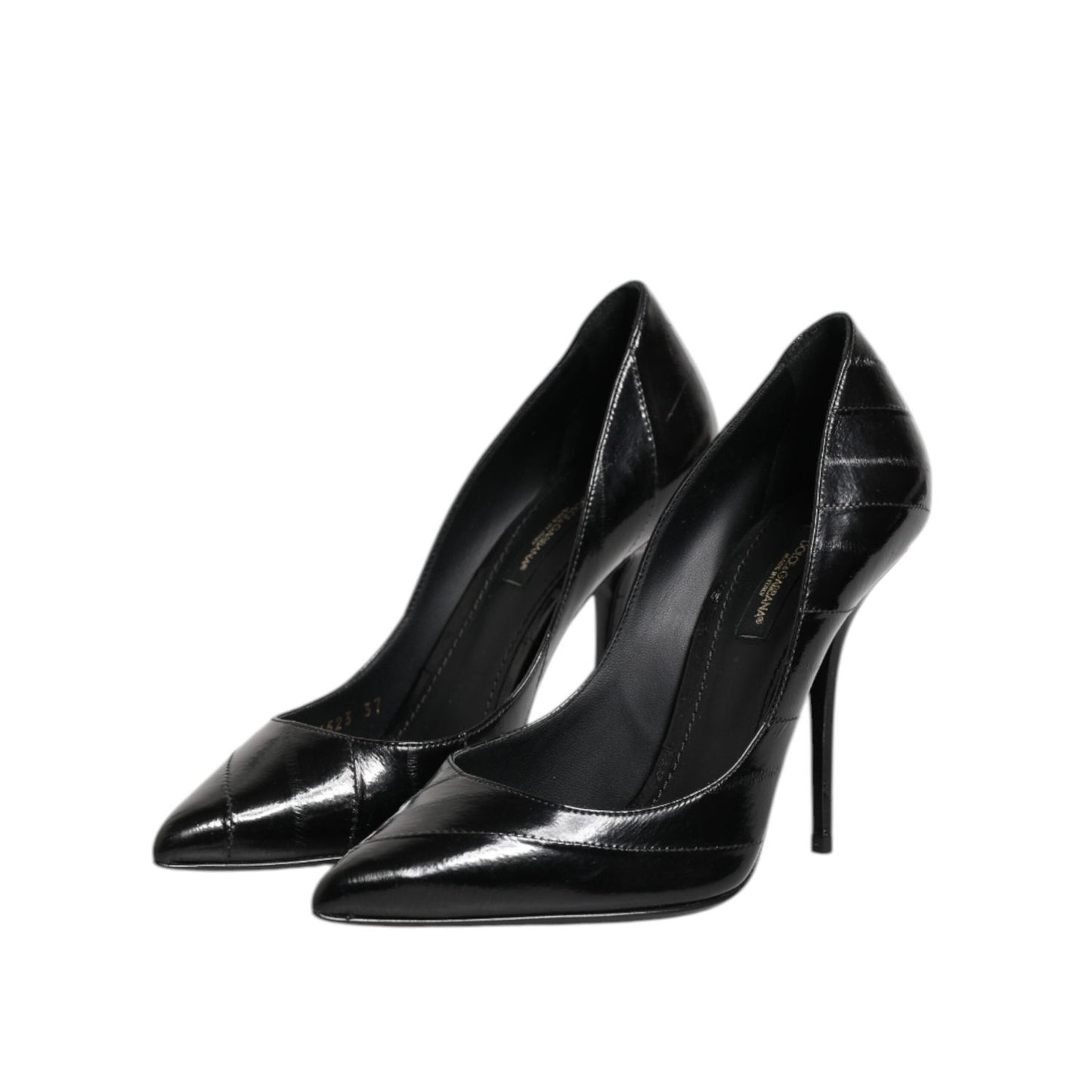 Dolce & Gabbana Black Leather Stiletto High Heels Pumps Shoes LA11453-37.5